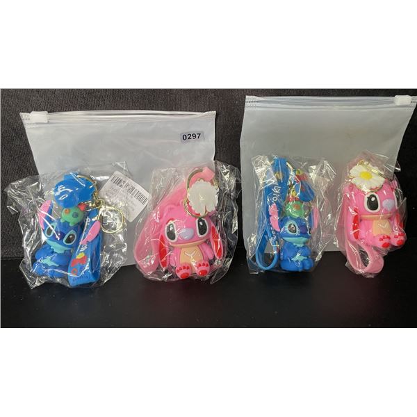 Lot of 4 Lilo & Stich Character Figure Keychains/Wristlet Lanyards - New