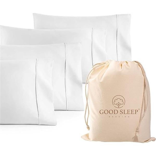 4-Pack 100% Egyptian Cotton Pillow Cases by Good Sleep Bedding - Ultra Soft, 1000 Thread Count - New