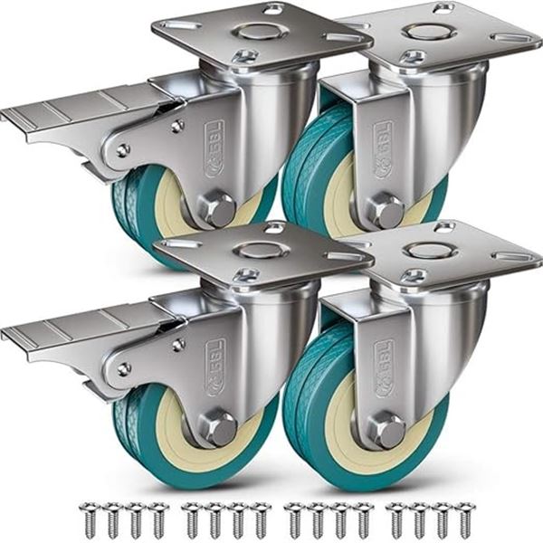 4-Pack of 2" Heavy-Duty Caster Wheels with Brakes & Screws - Brand New