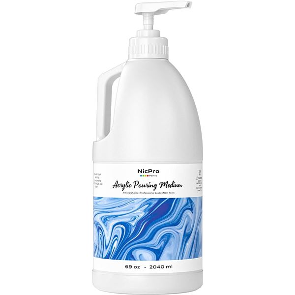 NicPro Acrylic Pouring Medium (69oz Jug) Acrylic Paint Thinner/Improves Flow Consistency - New