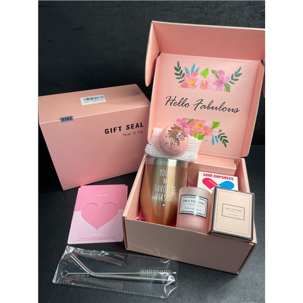 Hello-Fabulous Gift Box/Spa Gift Set for Women; Includes Mug, Candle, Bath Bomb, etc. - New