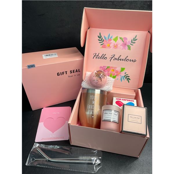 Hello-Fabulous Gift Box/Spa Gift Set for Women; Includes Mug, Candle, Bath Bomb, etc. - New