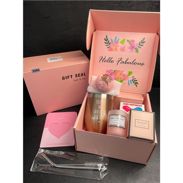 Hello-Fabulous Gift Box/Spa Gift Set for Women; Includes Mug, Candle, Bath Bomb, etc. - New