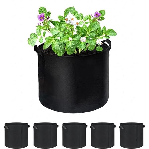 5-Pack Plant Grow Bags (5-Gallon Large Size) Breathable Fabric Planters for Garden w/ Handles - New!