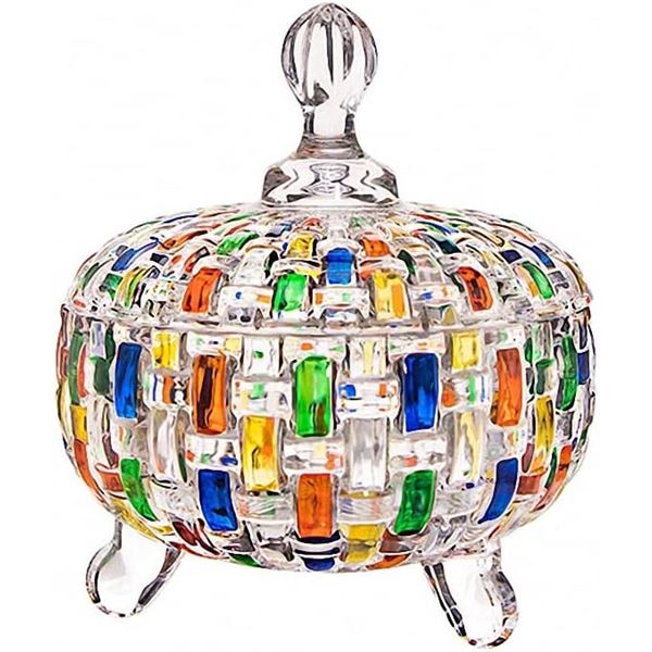 Colorful Large Glass Crystal Candy Dish/Jar with Lid - 5" Size (Approx.) - New in Box!