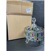 Image 2 : Colorful Large Glass Crystal Candy Dish/Jar with Lid - 5" Size (Approx.) - New in Box!