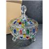 Image 3 : Colorful Large Glass Crystal Candy Dish/Jar with Lid - 5" Size (Approx.) - New in Box!