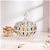 Image 6 : Colorful Large Glass Crystal Candy Dish/Jar with Lid - 5" Size (Approx.) - New in Box!