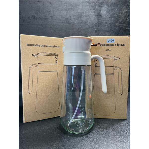 Lot of 2 Glass 2-in-1 Oil Dispensers & Spray Bottles (580ml Capacity) - Brand New
