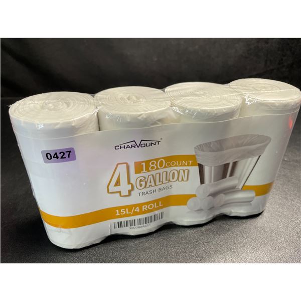 4-Pack/Rolls of 15L White Trash Bags (180 Count) Unscented White Garbage Bags - New
