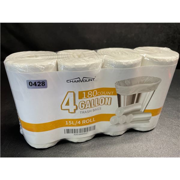 4-Pack/Rolls of 15L White Trash Bags (180 Count) Unscented White Garbage Bags - New