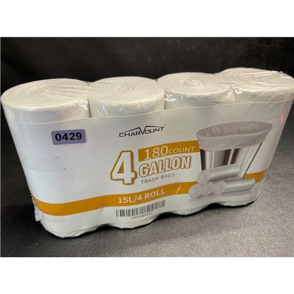 4-Pack/Rolls of 15L White Trash Bags (180 Count) Unscented White Garbage Bags - New