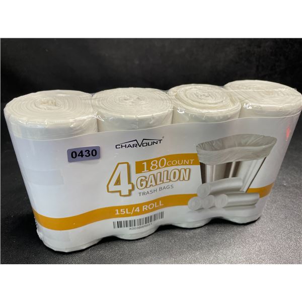4-Pack/Rolls of 15L White Trash Bags (180 Count) Unscented White Garbage Bags - New