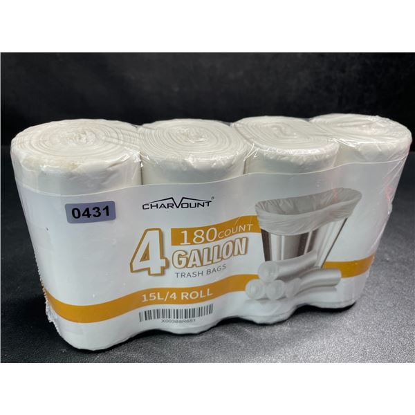 4-Pack/Rolls of 15L White Trash Bags (180 Count) Unscented White Garbage Bags - New