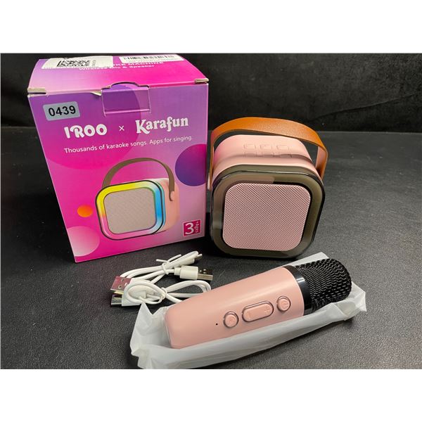 Iroo x Karafun Mini Karaoke Machine with 1 Wirless Mic (Pink) Portable Bluetooth Karaoke - New