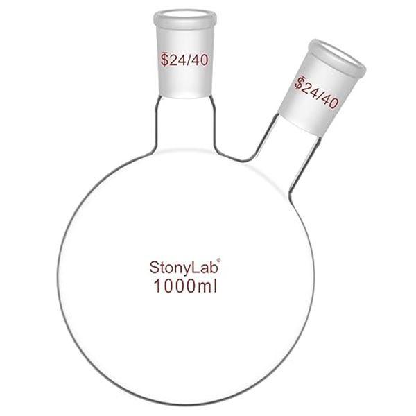 Stonylab Borosilicate Glass 2-Neck Round Bottom Flask (1L) - New in Box