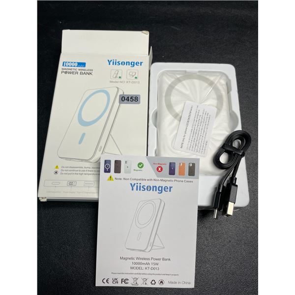 Yiisonger 10,000mAh Magnetic Wireless Power Bank/Portable Charger (Model: KT-D013) White - New