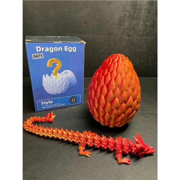 Large 3D Printed Dragon Egg/12" Articulated Dragon Fidget Toy with Gradient Color Design - New