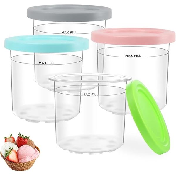 4PC Ice Cream Containers for Ninja Creami with Lids and Spoons - New