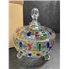 Image 7 : Colorful Large Glass Crystal Candy Dish/Jar with Lid - 5" Size (Approx.) - New in Box!