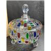 Image 8 : Colorful Large Glass Crystal Candy Dish/Jar with Lid - 5" Size (Approx.) - New in Box!