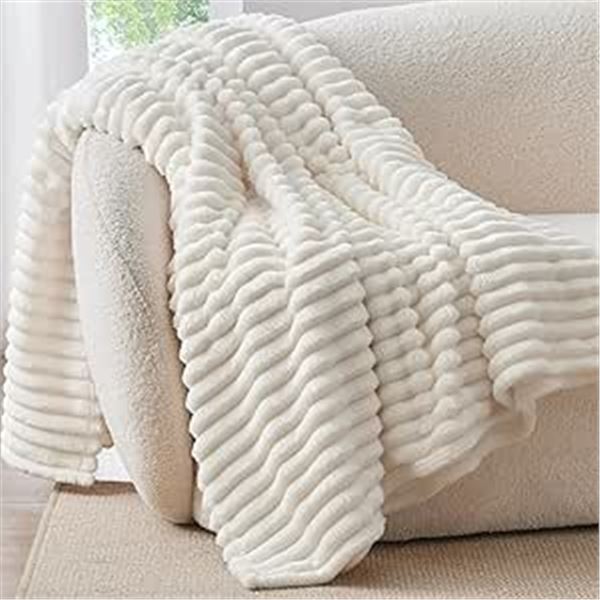 Fuzzy Plush Throw Blanket - Cream White  Cozy Warm Blanket (50" x 60") - New Sealed