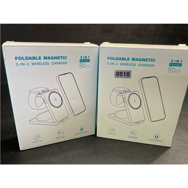 Lot of 2 Foldable Magnetic 3-in-1 Wireless Chargers - Brand New
