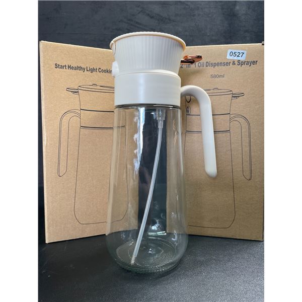 Lot of 2 Glass 2-in-1 Oil Dispensers & Spray Bottles (580ml Capacity) - Brand New
