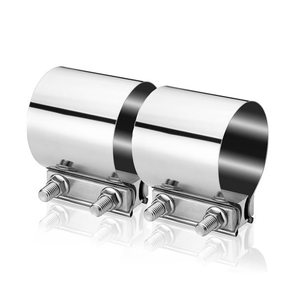2PC Box of 304 Stainless 3INCH Butt Joint Exhaust Clamps with Hardware - New