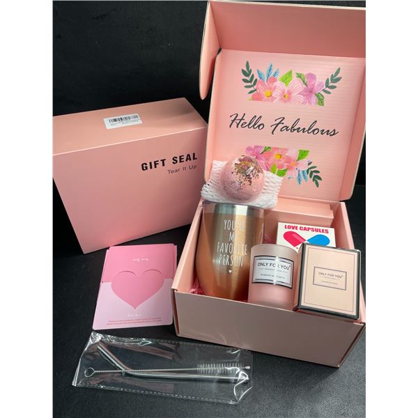 Hello-Fabulous Gift Box/Spa Gift Set for Women; Includes Mug, Candle, Bath Bomb, etc. - New