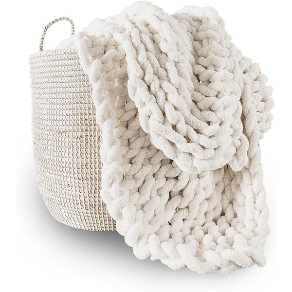 Soft Plush Chunky Knit Blanket - 40" x 50" Size - White/Cream Colour - New