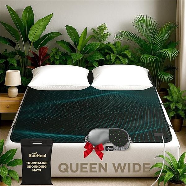 EcoHeal Luxury Tourmaline Grounding Mat (Queen Size - 59" x 54") 15FT Cord, Sleep Mask Incl. - New