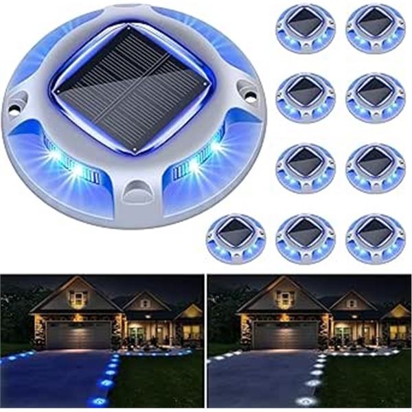 10-Pack LED Solar Driveway Lights/Solar Dock Lights; 2-Colour Modes (Blue/White) Waterproof - New