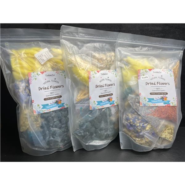 3 Bags of Dried Flowers (17pcs Each) For DIY Soap/Candle Making, Crafts, etc. - New