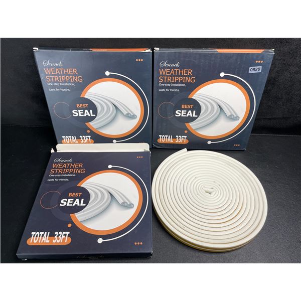 3 Boxes/33FT Rolls of Multifunctional Weather Stripping for Doors/Windows/Cracks & Gaps - New