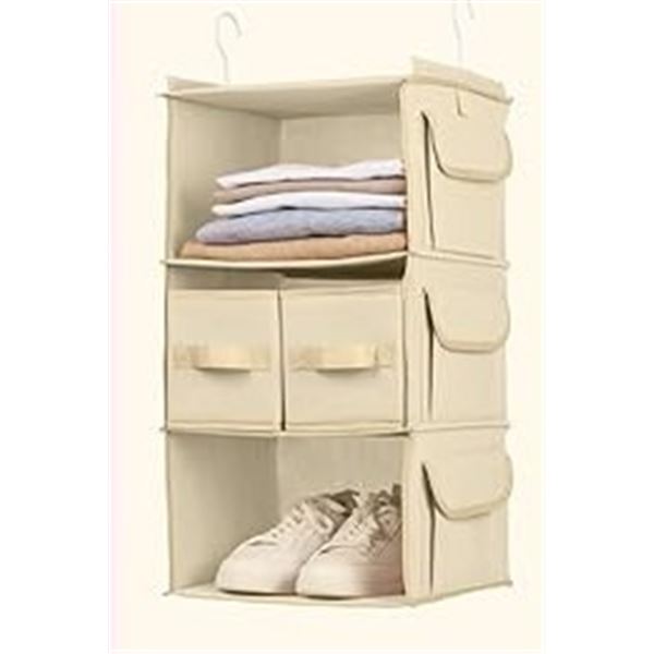 Smirly 3-Shelf Hanging Closet Organizer & Storage Shelves; Small Closet Organizer (Beige) New