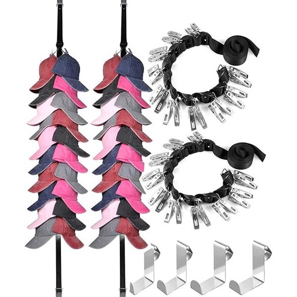 Hanging Baseball Cap Organizer/Hat Hanger for Doors (Holds 40 Hats) Clip-Design - New
