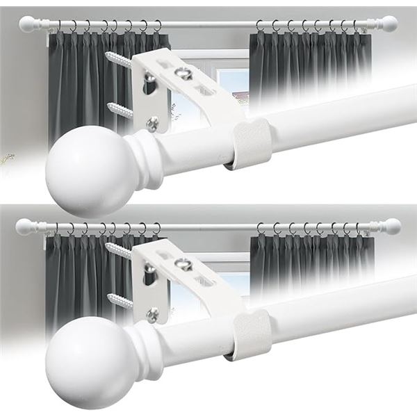 2-Pack Box of White Metal Curtain Rods with Brackets/Screws (Adjustable 28"-66" Length) New!