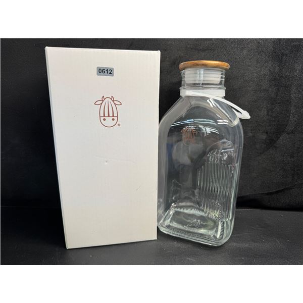 Almond Cow Glass Pitcher/Milk Container with Lid & Spout - Clear Glass Milk Jug (60oz) - New!