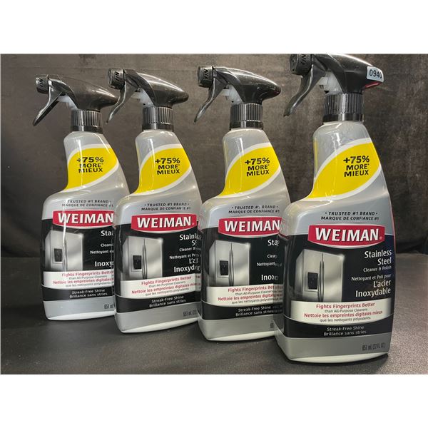 4 Weiman Stainless Steel Cleaner & Polish Sprays (651ml) For Streak-Free Shine - New