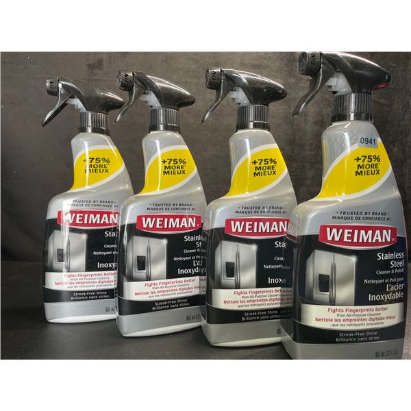 4 Weiman Stainless Steel Cleaner & Polish Sprays (651ml) For Streak-Free Shine - New
