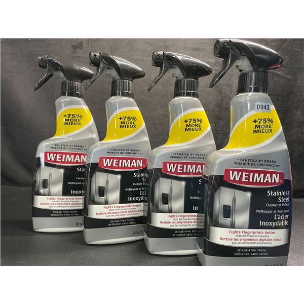 4 Weiman Stainless Steel Cleaner & Polish Sprays (651ml) For Streak-Free Shine - New