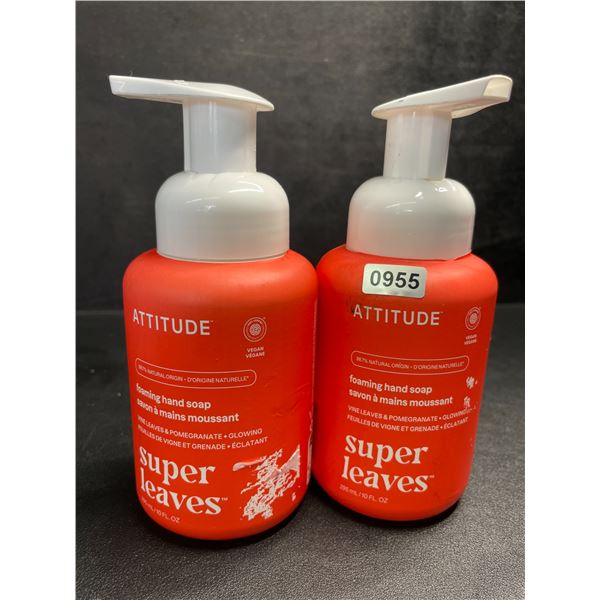 2 ATTITUDE Super Leaves Foaming Hand Soaps (295ml) Vine Leaves & Pomegranate Scent - New