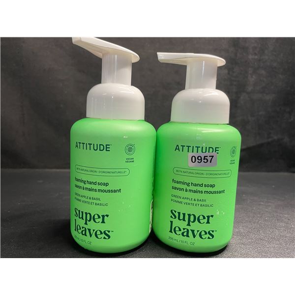 2 ATTITUDE Super Leaves Foaming Hand Soaps (295ml) Green Apple & Basil Scent - New