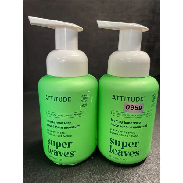 2 ATTITUDE Super Leaves Foaming Hand Soaps (295ml) Green Apple & Basil Scent - New