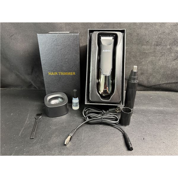 Audoc Rechargeable Hair Trimmer and Base with Guide Light and Additional Nose/Ear Trimmer - New