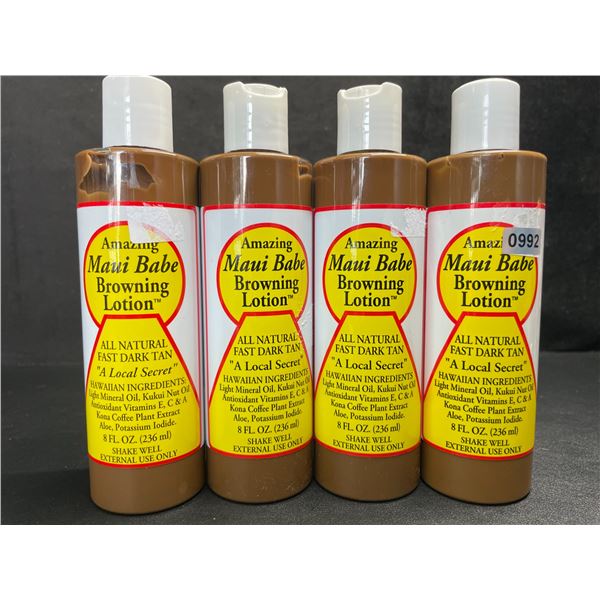 4 Bottles of Maui Babe Browning Lotion (236ml) Hawaiian Ingredients for All Natural/Fast Dark Tan