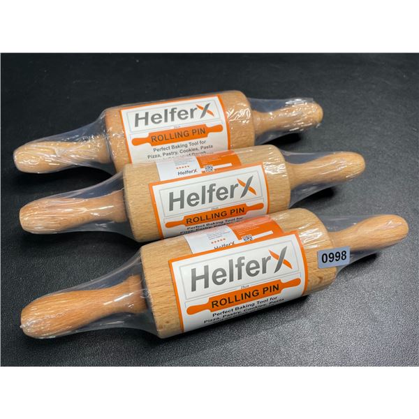 Lot of 3 Helfer X Rolling Pins for Baking/Cooking (9-Inch Size) - New Sealed