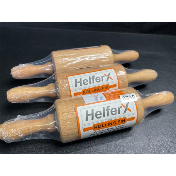 Lot of 3 Helfer X Rolling Pins for Baking/Cooking (9-Inch Size) - New Sealed