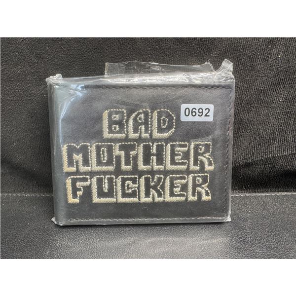 Pulp Fiction Bad Mother Fucker Leather Bifold Letter Printed Wallet - Grey - Brand New